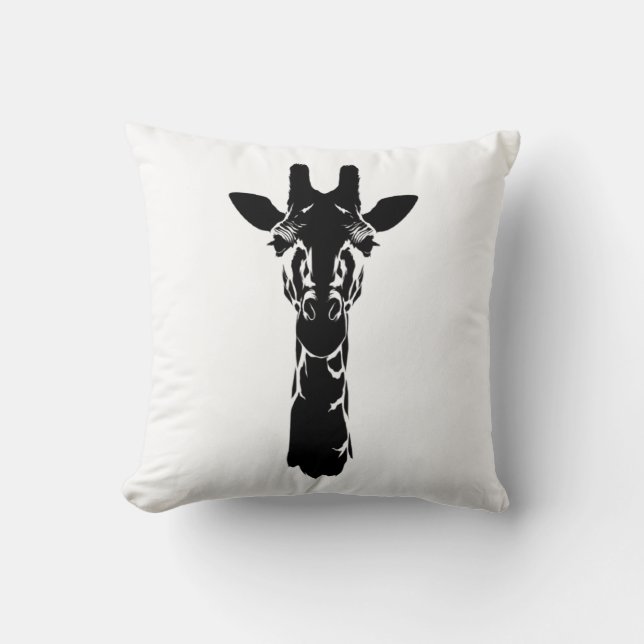 Giraffe Gezicht Silhouet Kussen (Voorkant)