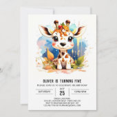 Giraffe Giggles Safari Verjaardag uitnodiging (Voorkant)