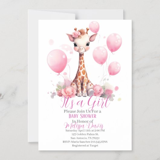 Giraffe Girl Baby Shower Invitation Magnetische Uitnodiging (Voorkant)