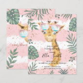 Giraffe girl pinky baby shower uitnodiging (Voorkant / Achterkant)