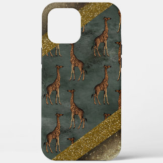 Giraffe Gold Glitter Elegant Green Safari Animal Case-Mate iPhone Case