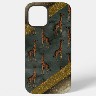 Giraffe Goud Glitter Elegante Groene Safari Dier iPhone 12 Pro Max Hoesje