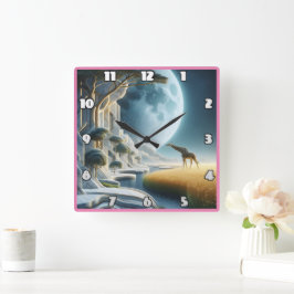 Giraffe graast onder de maan in Afrika Vierkante Klok