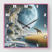 Giraffe graast onder de maan in Afrika Vierkante Klok (Voorkant)