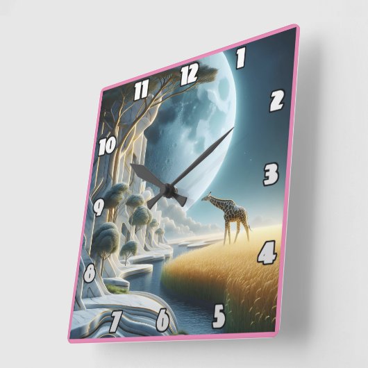 Giraffe graast onder de maan in Afrika Vierkante Klok (Hoek)