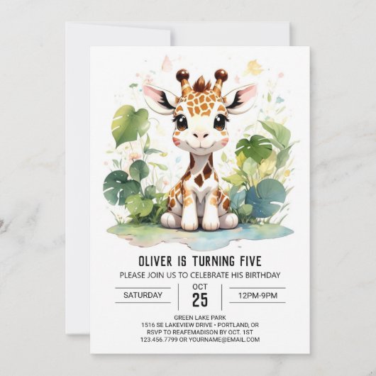Giraffe Grace Safari Verjaardagsuitnodiging Kaart (Voorkant)