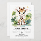 Giraffe Grace Safari Verjaardagsuitnodiging Kaart (Voorkant / Achterkant)