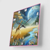 Giraffe grazen onder een levendige maan vierkante klok (Hoek)