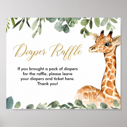 Giraffe greenery baby shower diaper-rolbord poster (Voorkant)