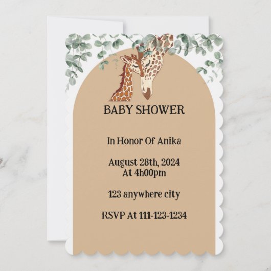 GIRAFFE GREENERY BABY SHOWER UITNODIGING (Voorkant)