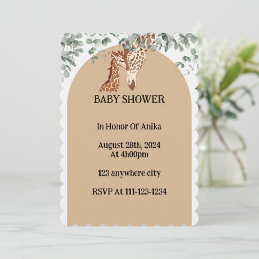 GIRAFFE GREENERY BABY SHOWER UITNODIGING (Staand voorkant)
