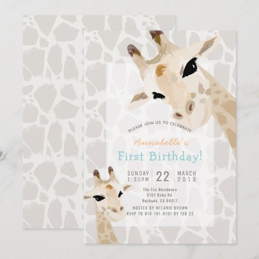 Giraffe Greige Waterverf 1e verjaardag Kaart (Voorkant / Achterkant)