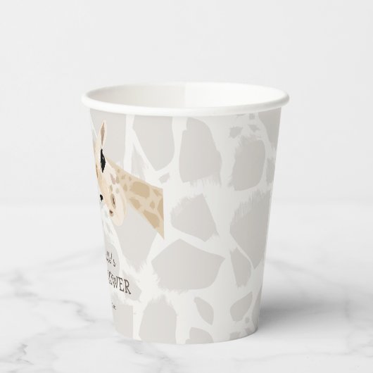 Giraffe Greige Waterverf Baby shower Papieren Bekers (Links)