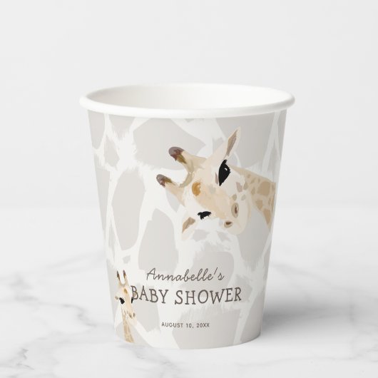 Giraffe Greige Waterverf Baby shower Papieren Bekers (Voorkant)