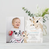 Giraffe Greige Waterverf Foto 1e Verjaardag Kaart (Staand voorkant)