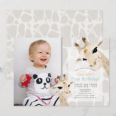 Giraffe Greige Waterverf Foto 1e Verjaardag Kaart (Voorkant / Achterkant)