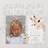Giraffe Greige Waterverf Kinder foto Verjaardag Kaart (Voorkant / Achterkant)