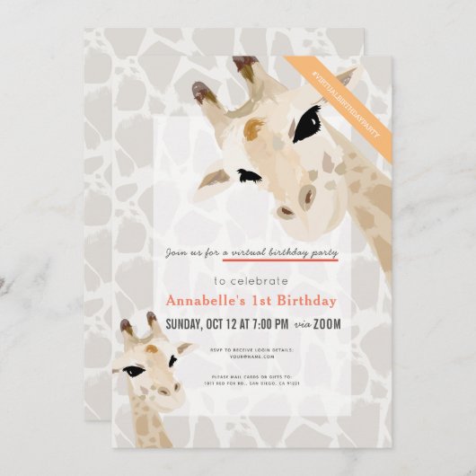 Giraffe Greige Waterverf Kinder Verjaardag Kaart (Voorkant / Achterkant)