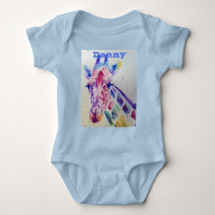 Giraffe grillige Waterverf Blue Baby's Bodysuit