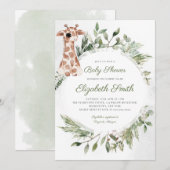 Giraffe Groen Genderneutraal Dierlijk Baby shower Kaart (Voorkant / Achterkant)