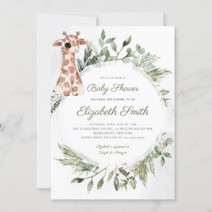 Giraffe Groen Genderneutraal Dierlijk Baby shower Kaart