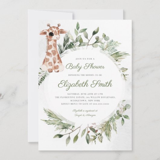Giraffe Groen Genderneutraal Dierlijk Baby shower Kaart (Voorkant)