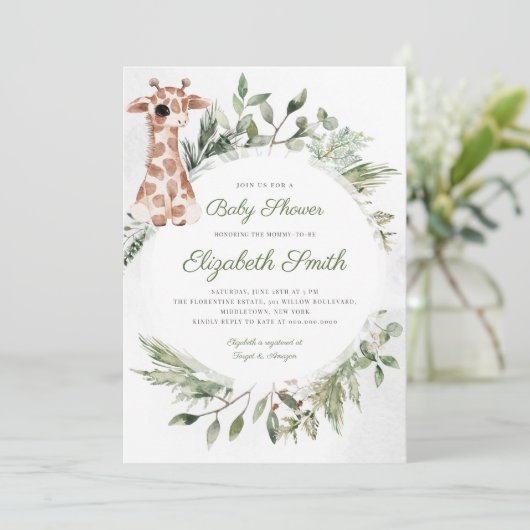 Giraffe Groen Genderneutraal Dierlijk Baby shower Kaart (Staand voorkant)