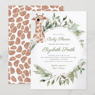 Giraffe Groen Genderneutraal Dierlijk Baby shower Kaart