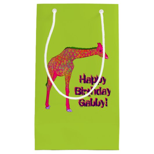 Giraffe, groenpapiertas, klein cadeauzakje (Voorkant)