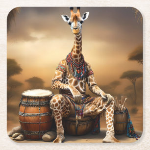 Giraffe Grooves: Een Bongo Serenade in de Savanne, Kartonnen Onderzetters