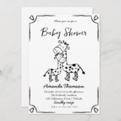 Giraffe handgetekende babyshower kaart (Voorkant / Achterkant)