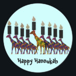 Giraffe Hannukah Menorah Ronde Sticker<br><div class="desc">Grafische illustratie van een giraffe Hannukah menorah.</div>