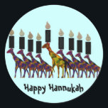 Giraffe Hannukah Menorah Ronde Sticker<br><div class="desc">Grafische illustratie van een giraffe Hannukah menorah.</div>