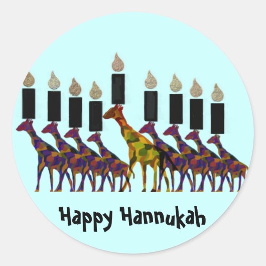 Giraffe Hannukah Menorah Ronde Sticker (Voorkant)