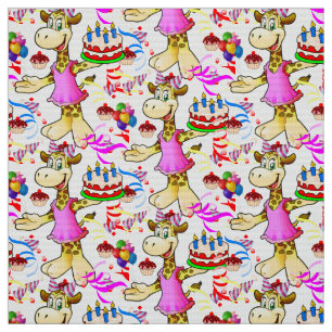 Giraffe Happy Birthday Cake Fabric Stof