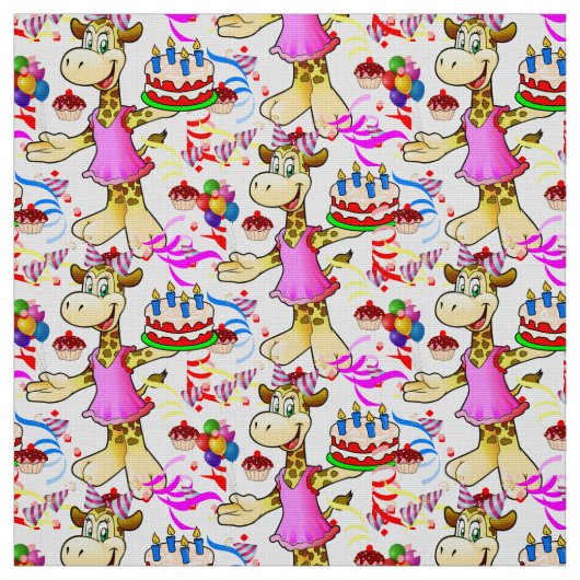 Giraffe Happy Birthday Cake Fabric Stof (Swatch)