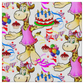 Giraffe Happy Birthday Cake Fabric Stof (Close Up)
