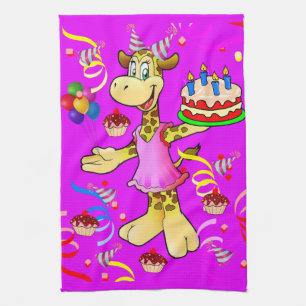 Giraffe Happy Birthday Kitchen Hand Towel Theedoek