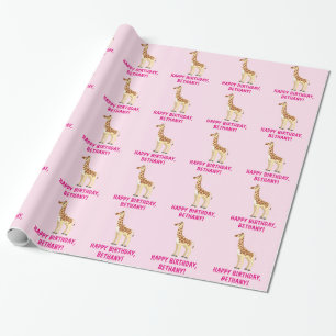 Giraffe Happy Birthday Name Cadeaupapier