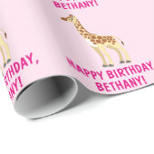 Giraffe Happy Birthday Name Cadeaupapier (Rol Hoek)