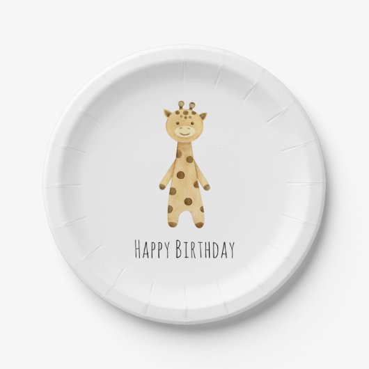 Giraffe "Happy Birthday" schattige minimalist Papieren Bordje (Voorkant)