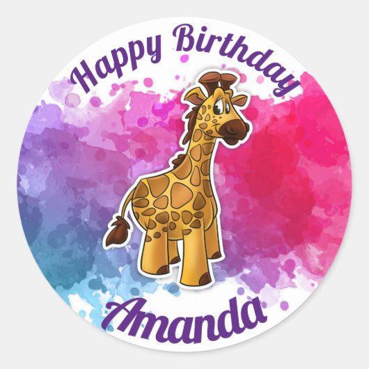 Giraffe Happy Birthday Sticker (Voorkant)