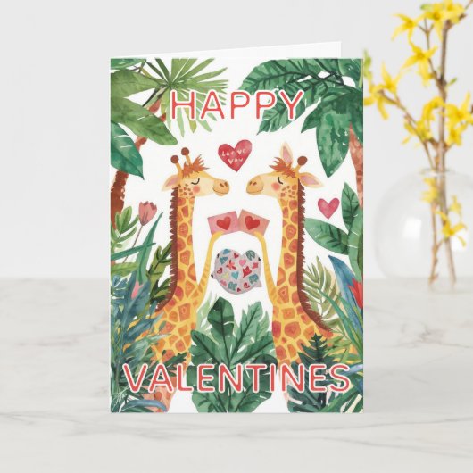 Giraffe Happy Valentines Kaart (Gele Bloem)