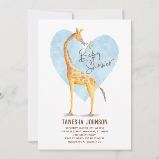 Giraffe Hart Baby shower Uitnodiging (Voorkant)