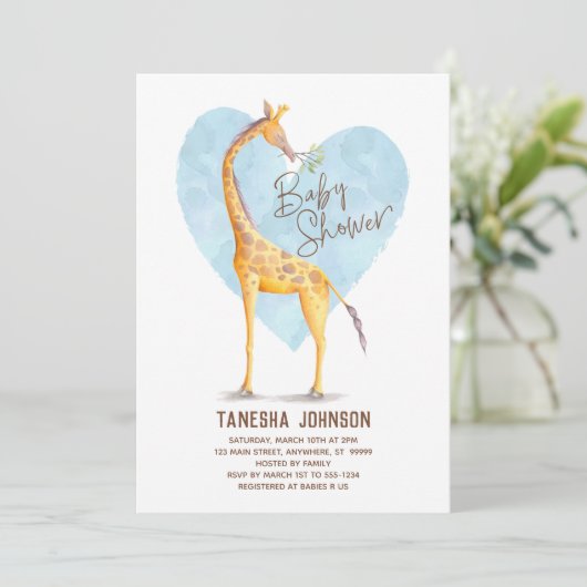 Giraffe Hart Baby shower Uitnodiging (Staand voorkant)