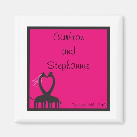 Giraffe hart bruiloft magneet gunst (Voorkant)