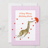 Giraffe Hart Verjaardagsfeest Uitnodiging Roze Sti (Achterkant)