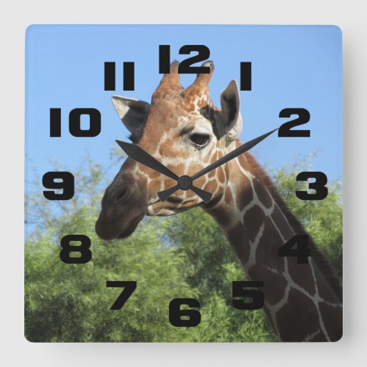Giraffe Head Clock Vierkante Klok (Voorkant)