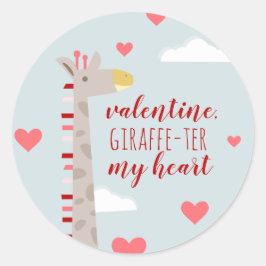 Giraffe Heart Valentijn Pun Ronde Sticker