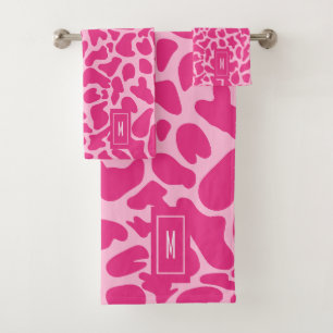 Giraffe Heet roze Monogram Modern Girly Bad Handdoek